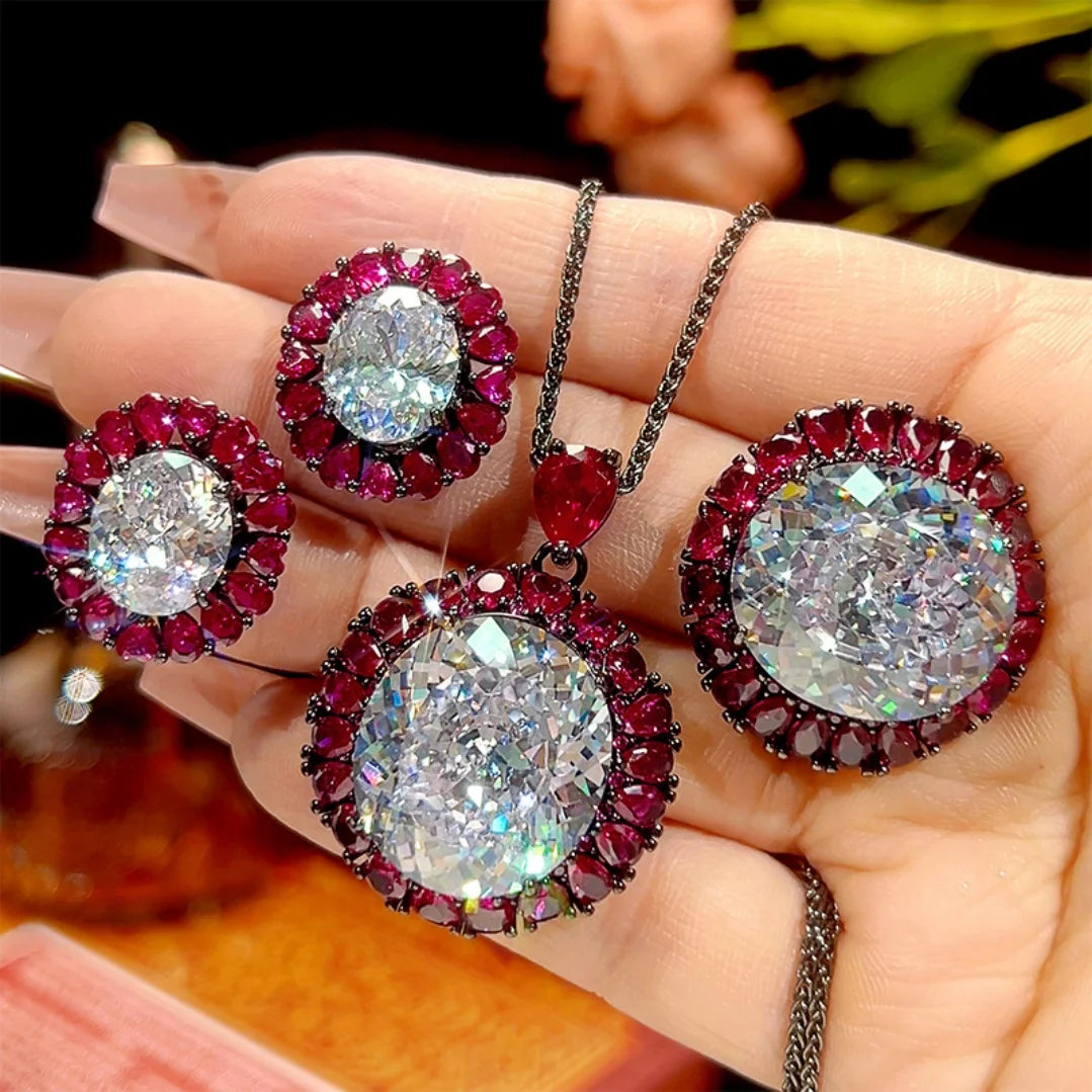 S&S Black Gold White Zircon Geometric Jewellery Set – Collection