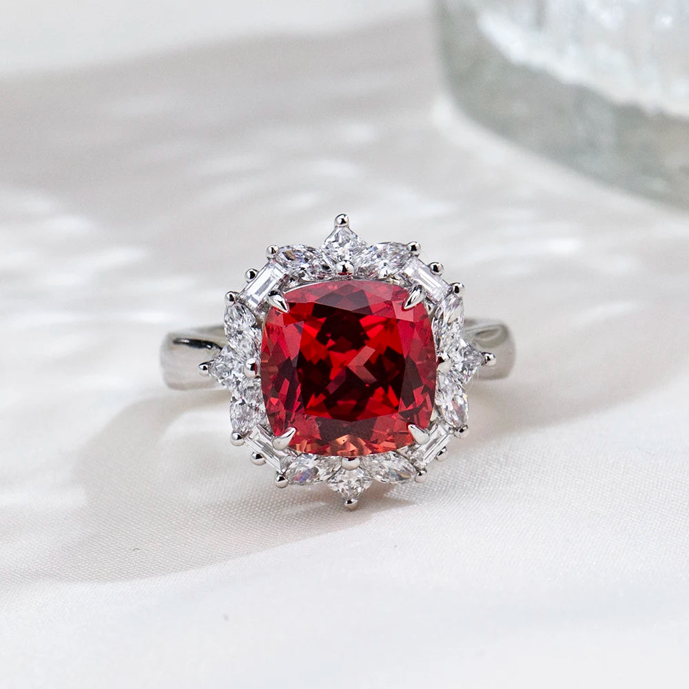 MSR-1999 Fashionable Design PT950 6.2CT Cushion Shape Ruby Gemstone Lab Grown Diamond Ring
