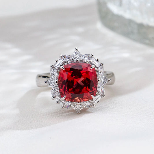 MSR-1999 Fashionable Design PT950 6.2CT Cushion Shape Ruby Gemstone Lab Grown Diamond Ring