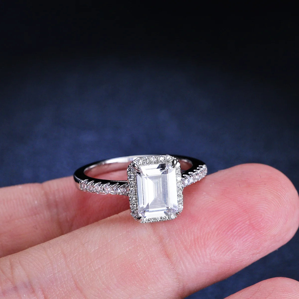 ArtistA Famous Jewellery S925 Silver 2 Carat Emerald Cut Moissanite Ring Pendant Necklace Earrings Jewelry Set for Women