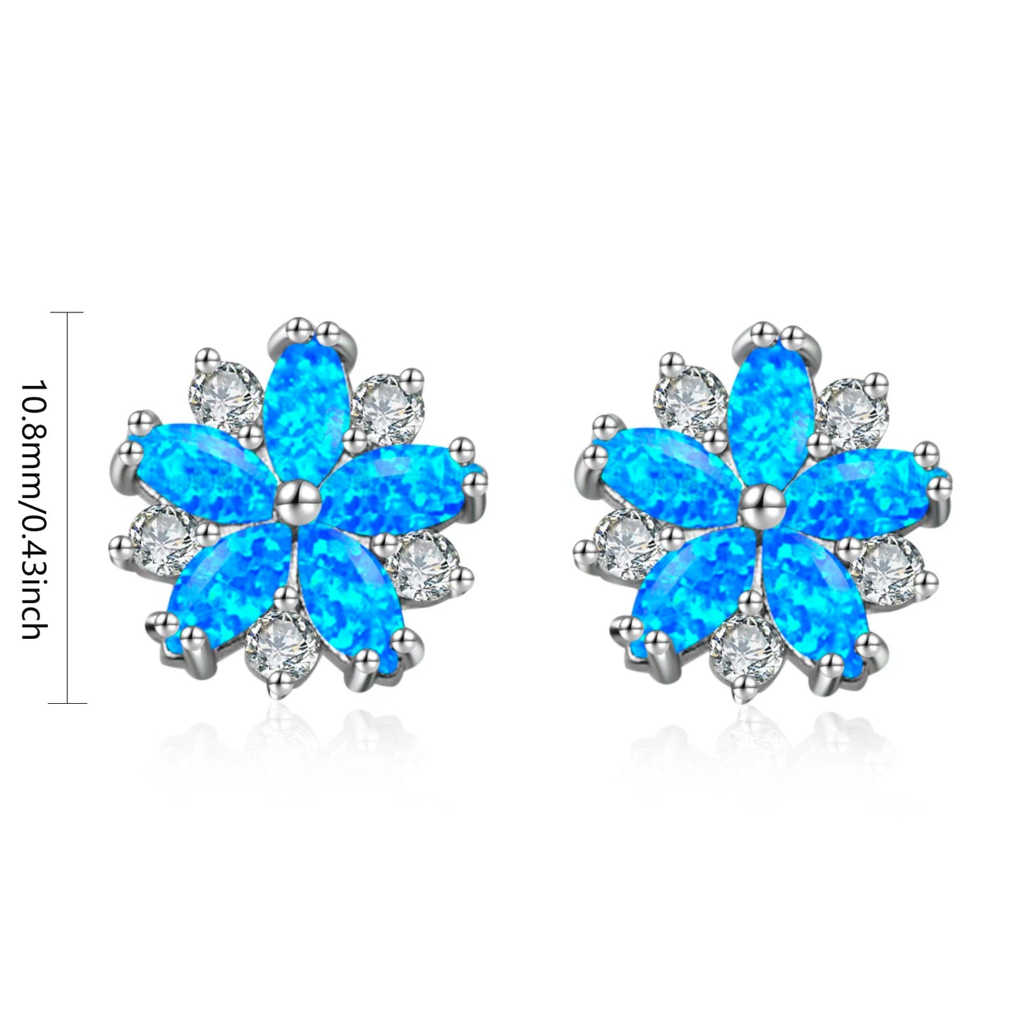 Aobao Women's Christian Bohemian Flower Silver Plated Brass Opal Stud Earrings Gift