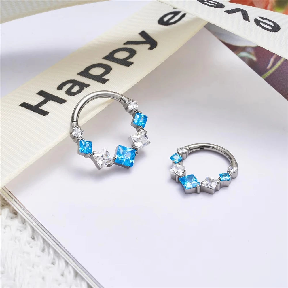 1Pcs Wholesale ASTM F136 Titanium Colorful Square Zircon 16G Nose Ring Hoop Cartilage Earrings Fashion Body Piercing Jeweley