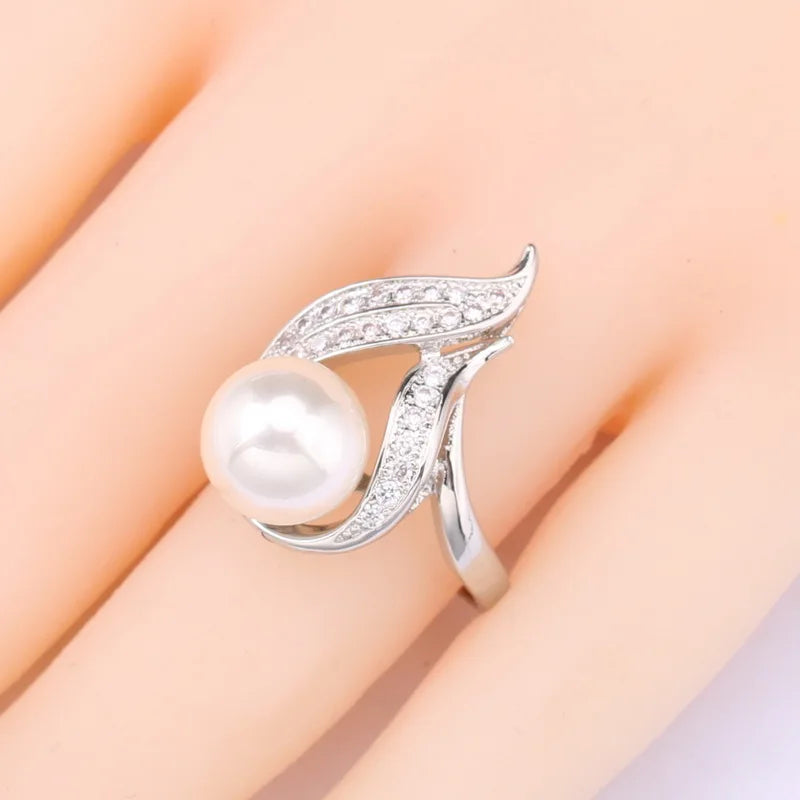 XOTICA Natural White Pearl Silver Jewelry Set for Women Zircon Bracelet Earrings Rings Necklace Pendant for Wedding Party Engagement