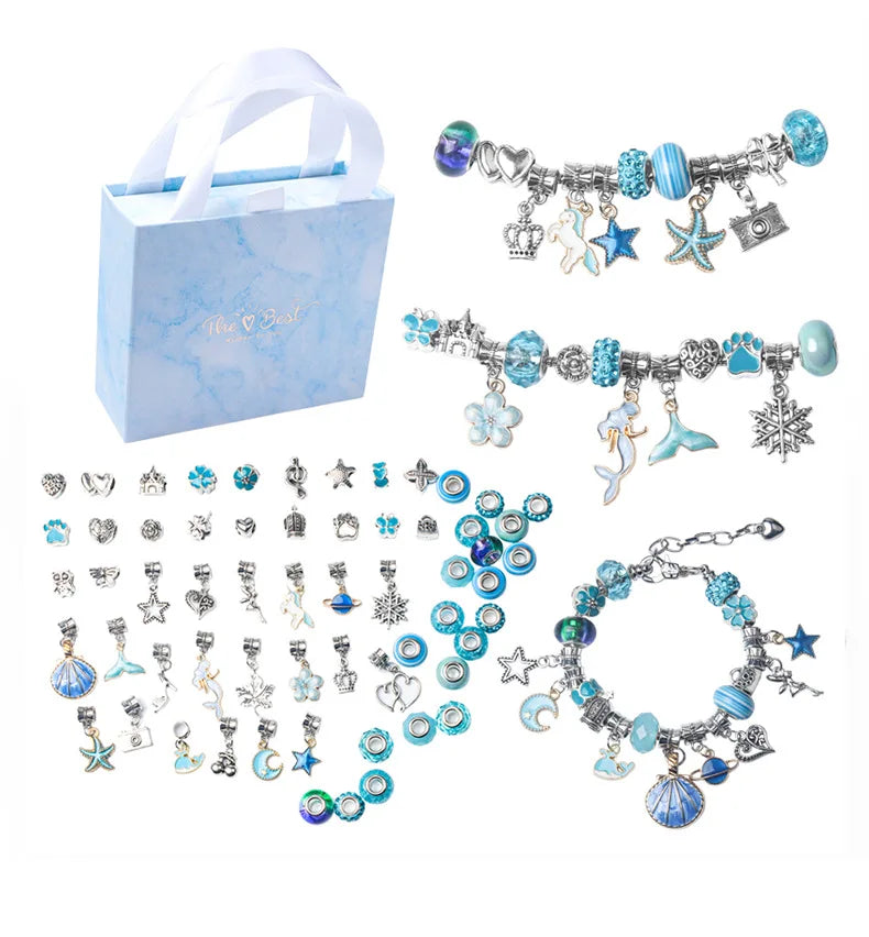 Wholesale 66PCS/Set Cartoon Kids DIY Bracelet Set with Jewelry Gift Box Fantasy Girls Charms Bracelet Making Kit Colorful