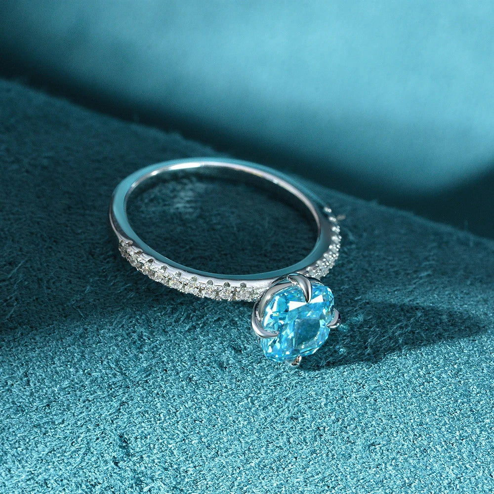 MuShan Jewelry Factory 925 Silver Ring 1.5 Carat Cushion Shaped 6.5*7.5 High Carbon Diamond European and American Women Ring