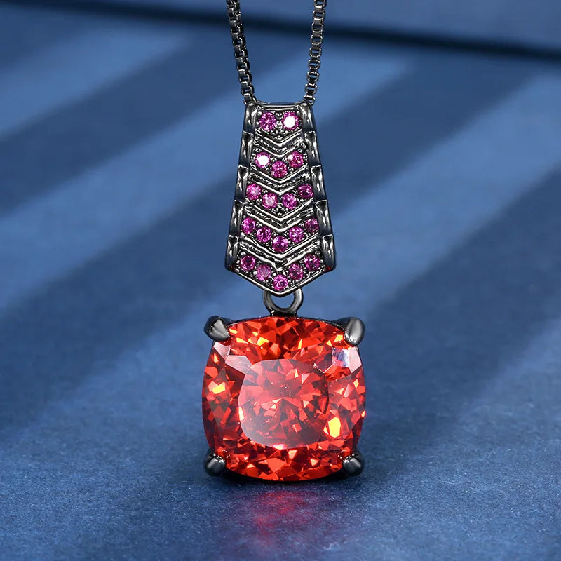 Gemfiori Fashionable Luxury Inlaid Orange Red Cubic Sugar Zircon Pendant Earrings Ring High-end Texture Set
