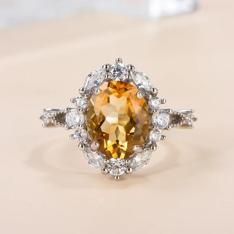 Gioiellieri High-Grade S925 Sterling Silver Oval Cut Citrine Prong Set Natural Stone Rhodium Plated Third Party Certified Luxury Jewelry for