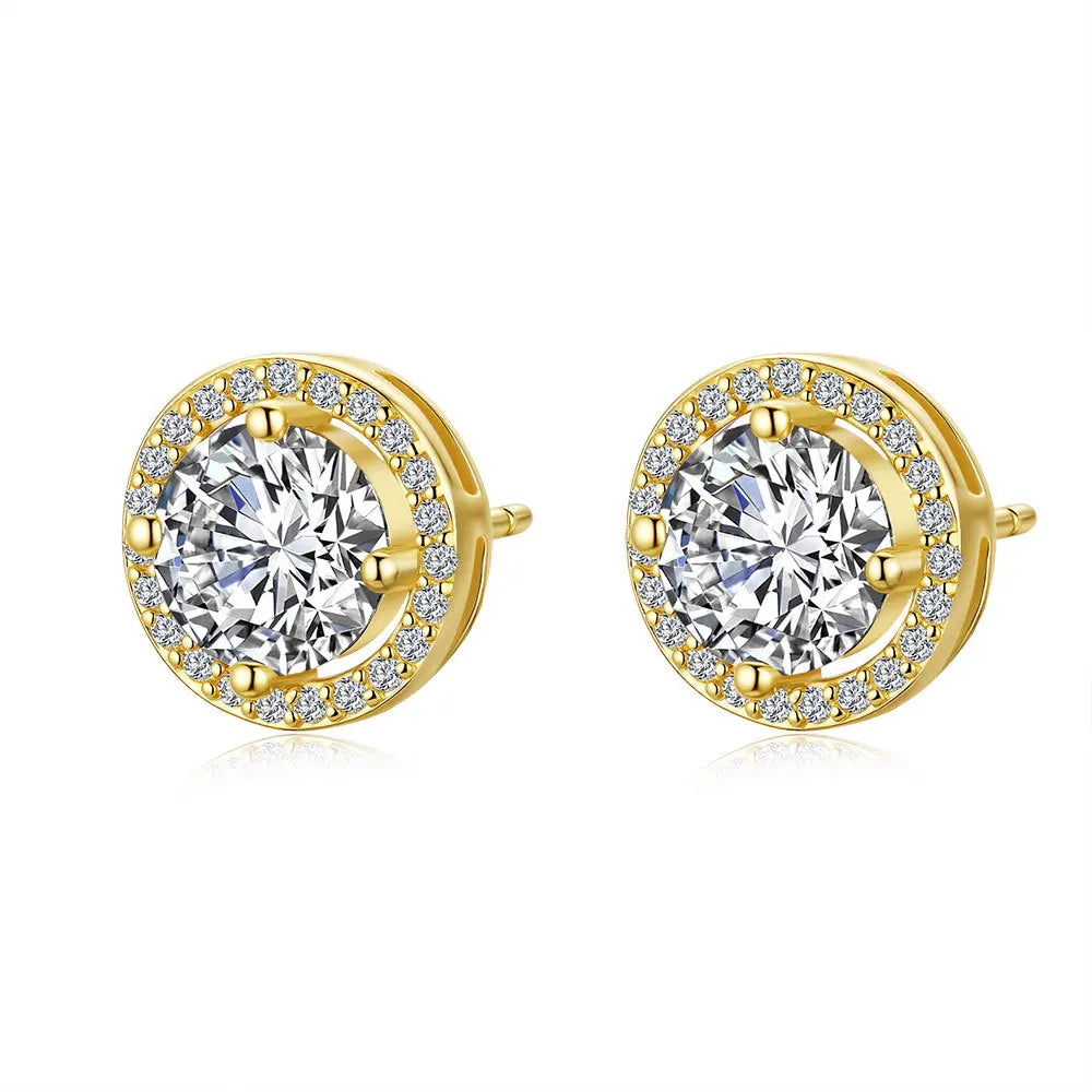 ArtistA High Quality S925 Sterling Silver 18k Gold Plated Round Jewelry Set Vintage VVS1 GRA Moissanite Pendant Necklace Earrings Set