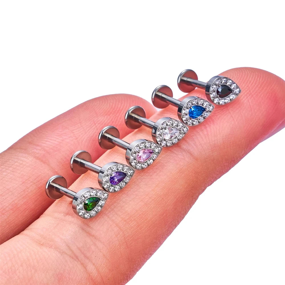 ASTM F136 Titanium Helix Earring Labret 16G Star Shape CZ Paved Internal Thread Punk Style Nose Studs Piercing Jewelry Wholesale
