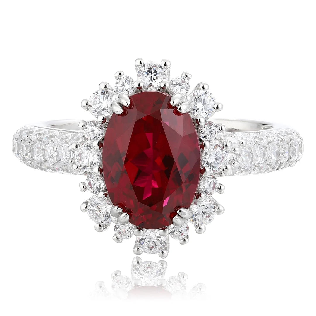 Gemfiori Vintage Engagement Ring 925 Sterling Silver Rings Lab Grown Gemstone Ruby Rhodium Plated Prong Setting for Women's Wedding