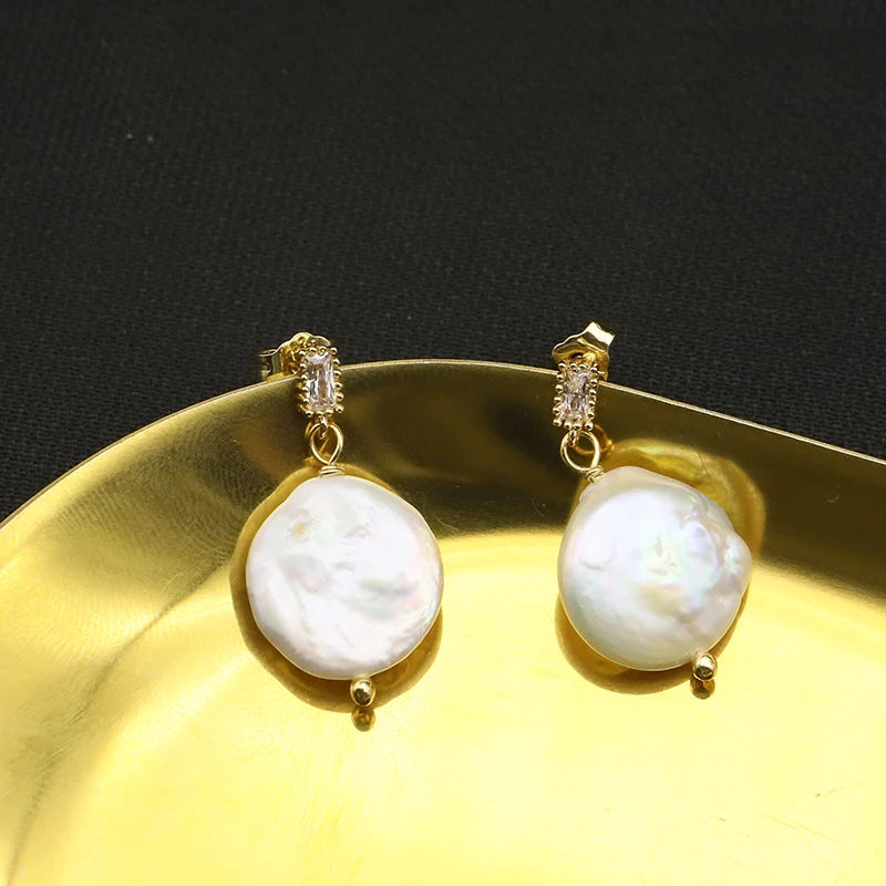925 Silver High Sense Simple Pink Baroque Pearl Elegance Drop Earrings White Zircon for Women Fashion Wedding Jewelry