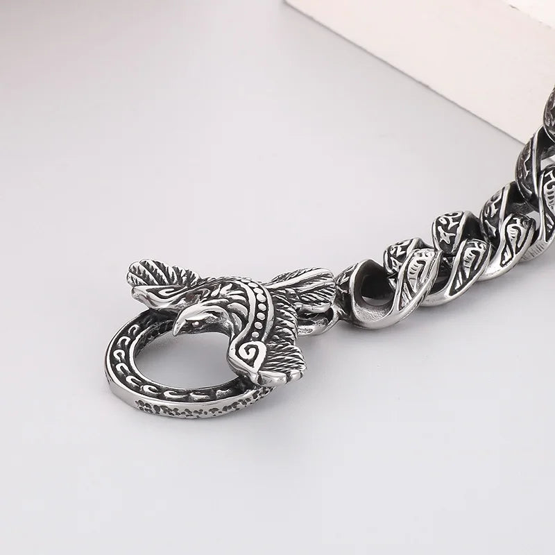VIKING Eagle & Arrow Cuban Link Bracelet – Silver Stainless Steel