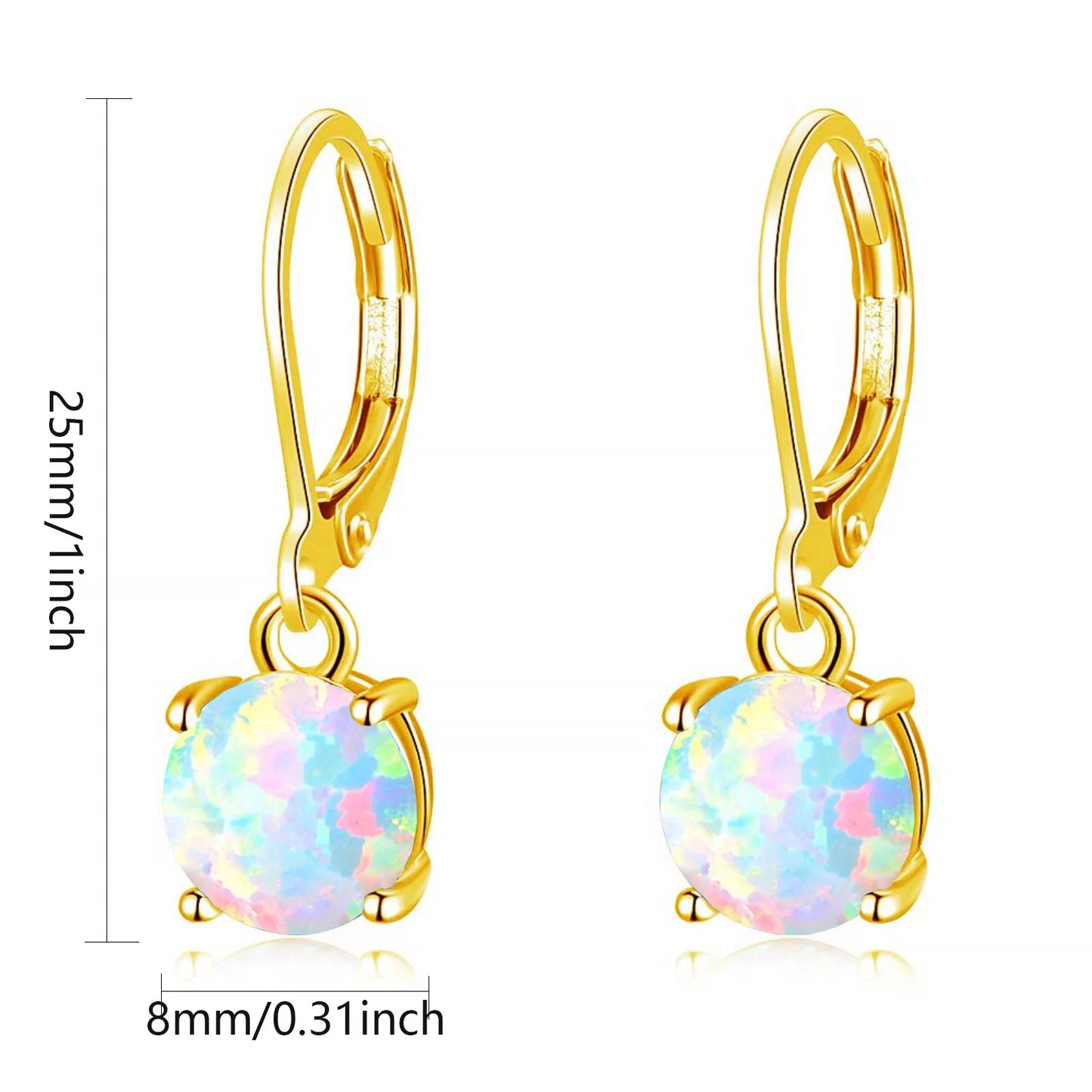 Aobao Geometric Opal Stud Earrings Silver Plated Brass Bohemian Christian Gift