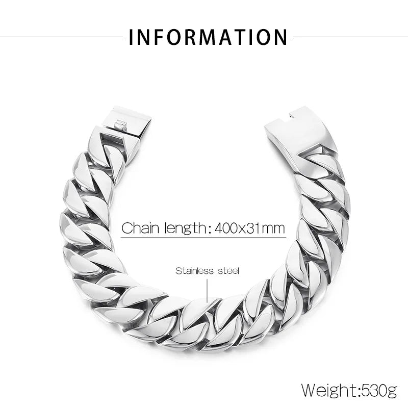 S&S European American Hip-Hop Fashion Coarse Cuban Chain Necklace Men Women 316L Stainless Steel Bracelet