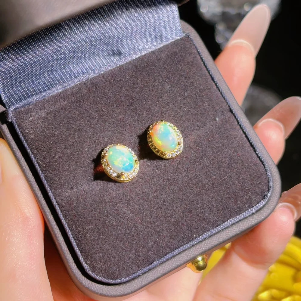 Gioiellieri Luxury Natural White Opal Stud Earrings 925 Sterling Silver Rhodium Plated Hypoallergenic Certified Wedding Party
