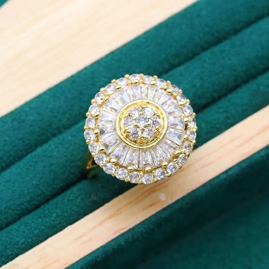 Classic round AAA Cubic Zirconia 18K Gold Jewelry Ring for Women's Engagement Anniversary Wedding or Party Gift