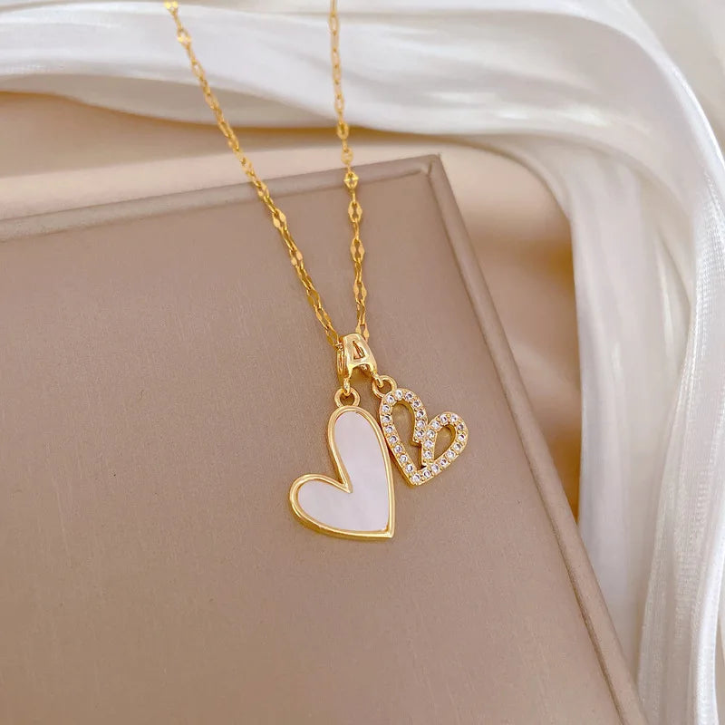 Women's Trendy Minimalist Electroplated Iron Stainless Steel Heart Shape Bamboo Chain Necklace