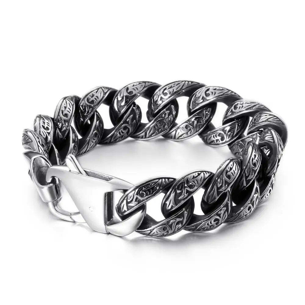 VIKING Mens Gothic Punk Curb Link Chain Bracelet – Silver Stainless Steel