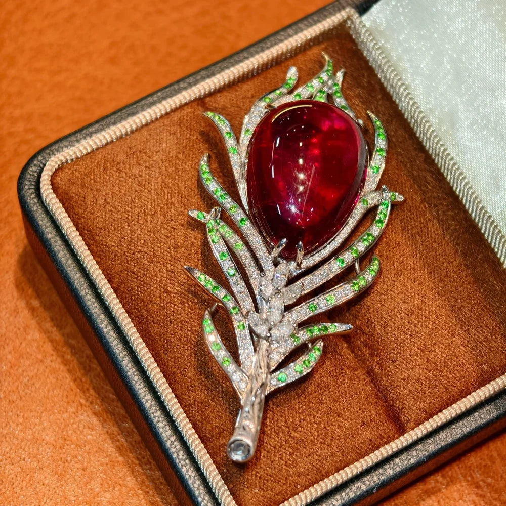 Wholesale Luxury 18K Solid Gold Brilliant Cut Natural Tourmaline Diamond Brooches Colored Gemstones Multi-Purpose Women's Gift