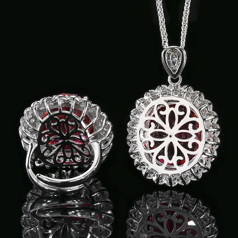 Gemfiori Luxurious Exquisite Petal Bridal Necklace Ring Wedding Dress Accessories Women's Fashion Shining Zircon Design Jewelry Set