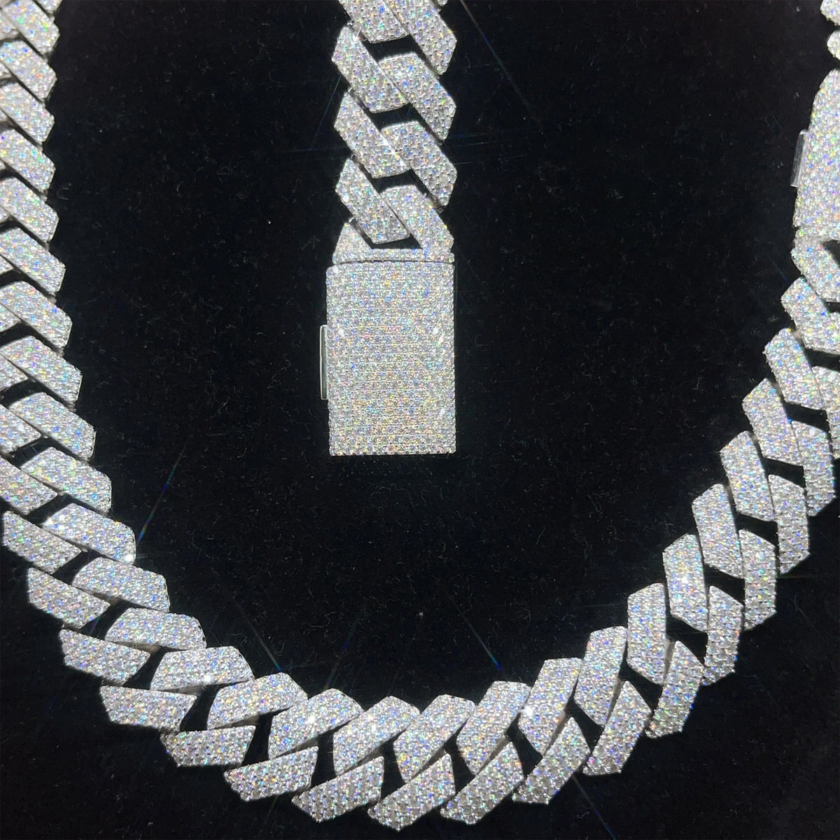 REBEL RTS S925 Sterling Silver Cuban Link Chain Necklace Bracelet Set 16mm Iced Out Cuban Link Moissanite Necklace Hip Hop Jewelry