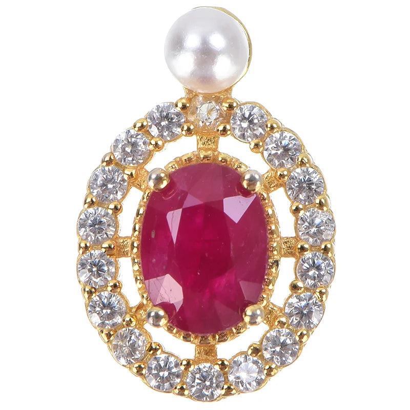 Gioiellieri Oval Shape Natural Ruby Solitaire Pendant 925 Sterling Silver Gold Plated Luxury Chain Necklace Gift Jewelry