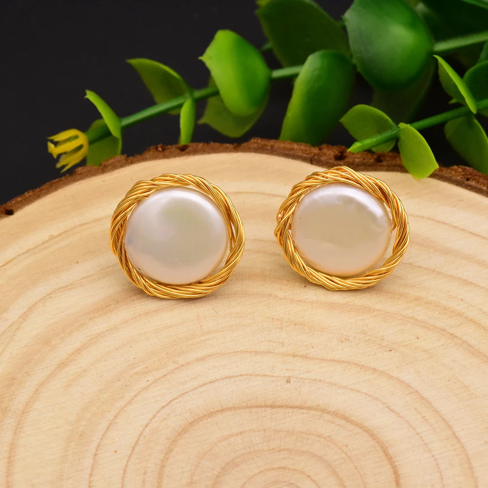 New Jewelry Natural Freshwater Baroque Pearl  Earrings 18K Gold Plated Jewelry Korean Designer Jewelry Earrings Wholesale Bulk