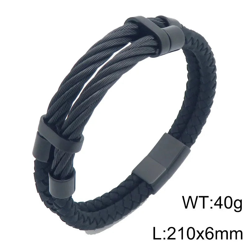 REBEL Trendy Original Unisex Leather Stainless Steel Jewelry Bangle Bracelet