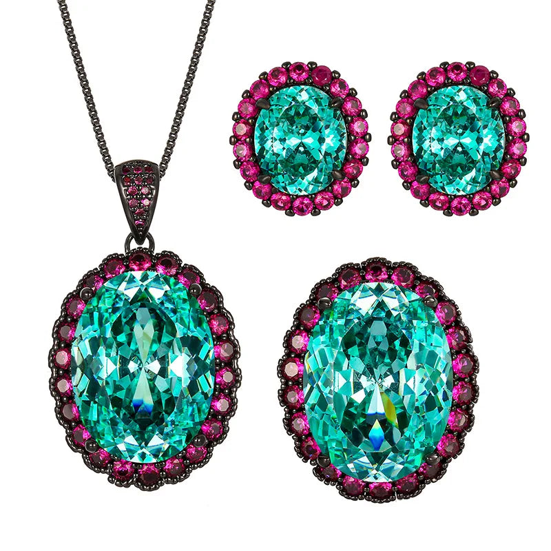 Gemfiori 2025 New High Quality Light Luxury Jewelry Pala Green Zircon Black Gold Premium Set