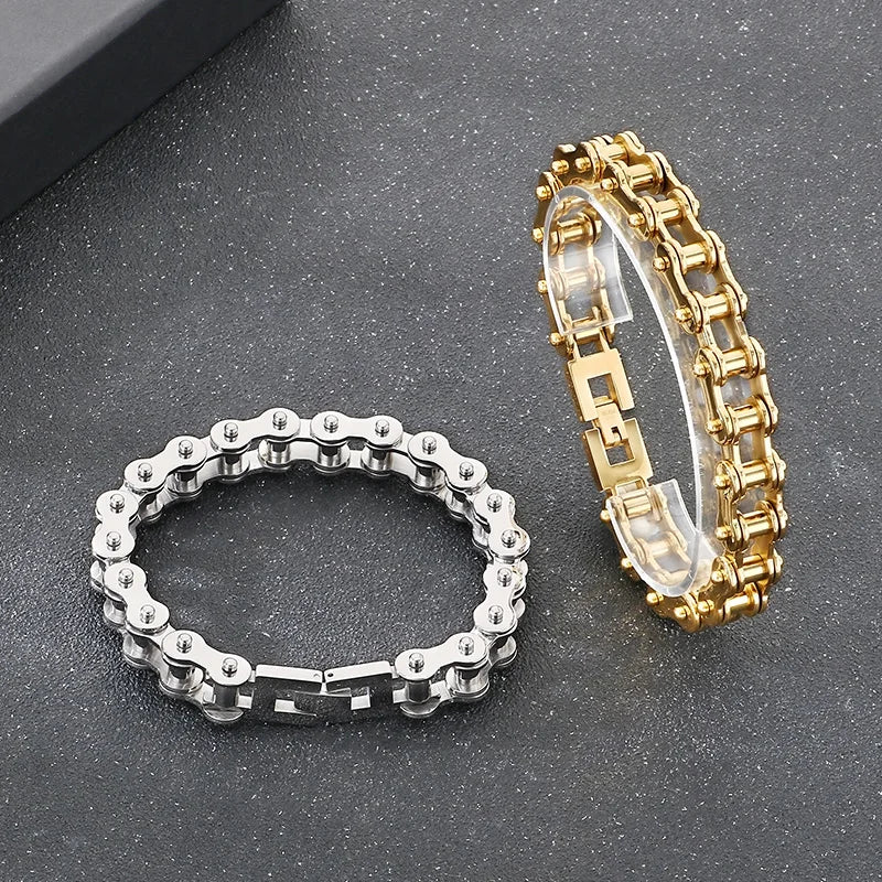 KALEN Shiny Bicycle Chain Stainless Steel Charm Necklace Mens Bracelets