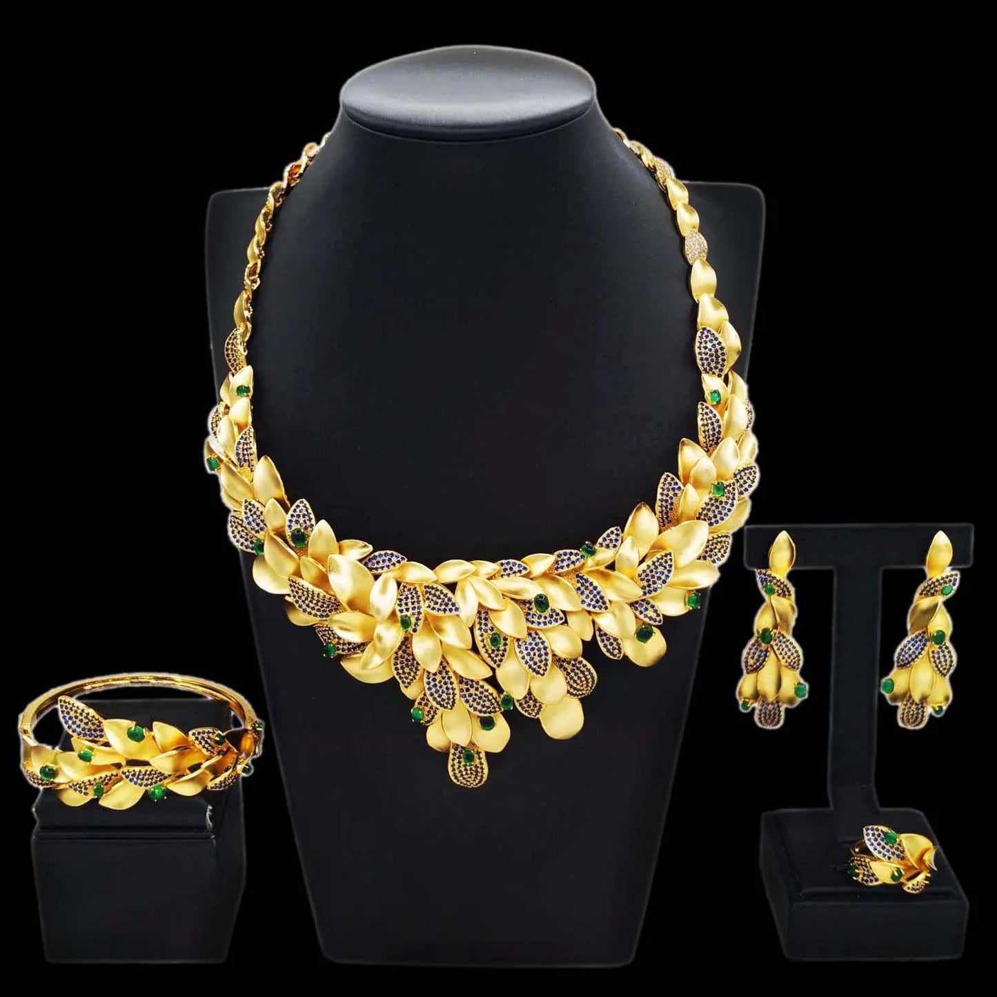 Zhuerrui Factory American Gold Jewelry Set Cheap Green Diamond Beads Jewelry Sets Simple Women's Festival Gifts HZ23081197