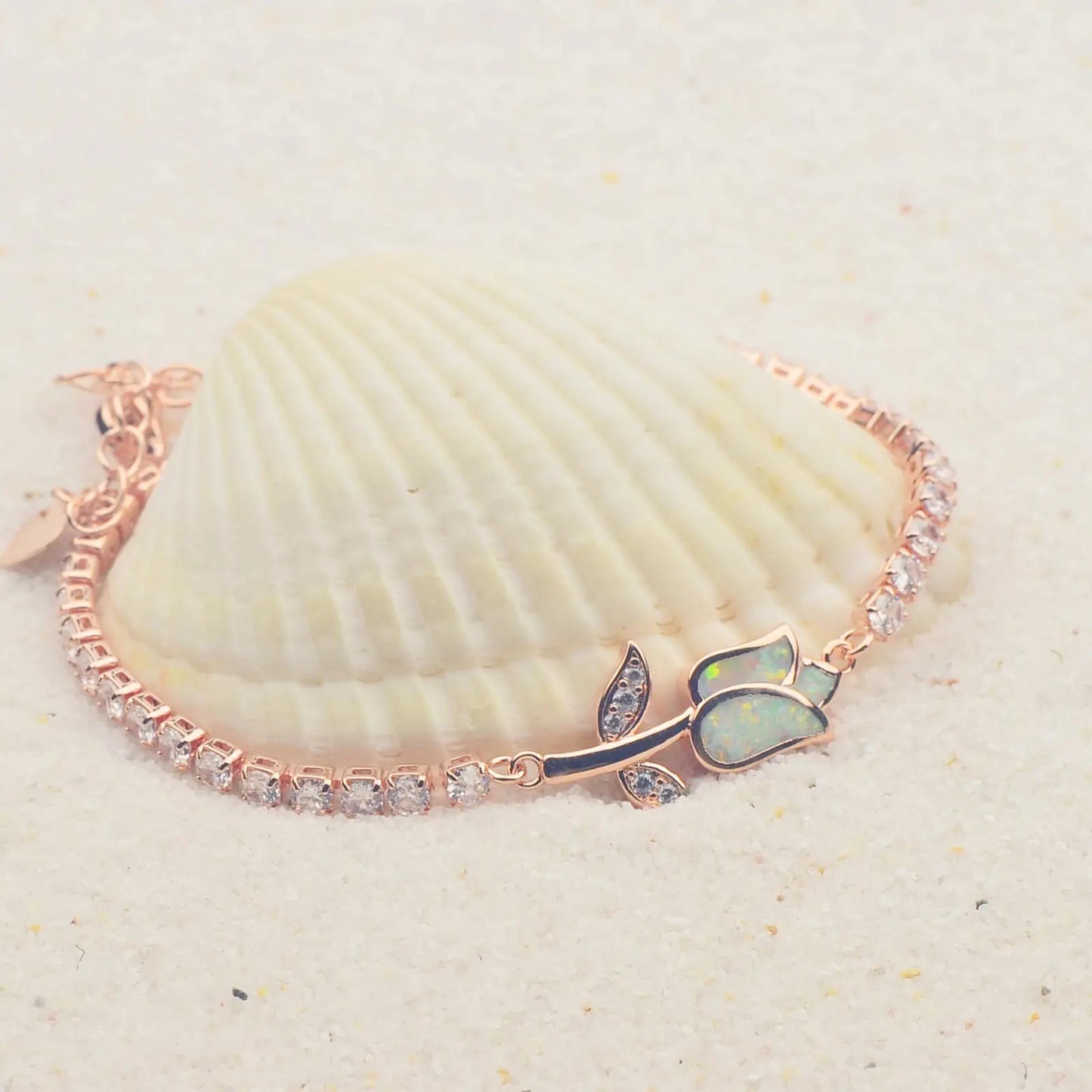 Bohemian Hawaiian Opal Brass Beaded Bracelet-Trendy Exquisite Flower Egg Gem Design Fashion Jewelry for Women