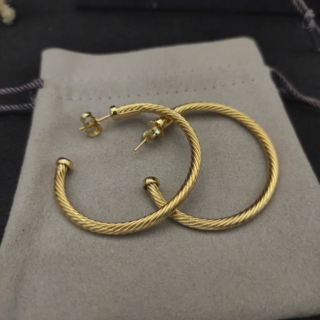 FASHIONISTA DY High-Quality Silver-Plated Large Cable Earrings. Gold-Plated Cable Earrings. Jewelry .