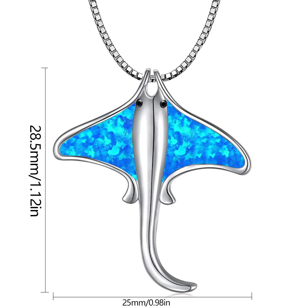 Women's European American Jewelry New Blue Fish Necklace with Manta Ray Pendant Fine Pendants