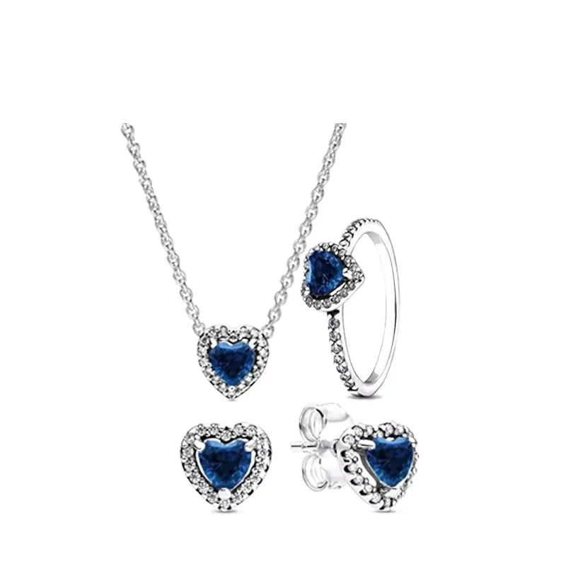 ArtistA High Quality 925 Silver Heart-shaped Multi-color Crystal Luxury Necklace Earrings Rings and Chains Set Fashionable Jewelry Gift
