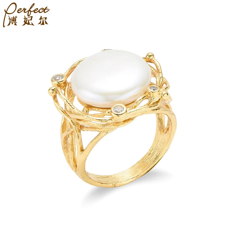 Elegant Classic Design Simple Trendy Luxury White Freshwater Pearl Sterling Silver Custom Ring