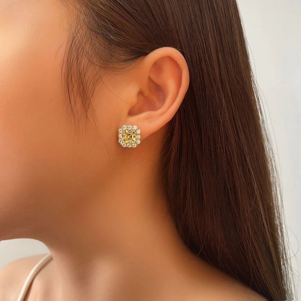 MUSHAN Jewelry Factory 925 Silver 2Carat Square High Carbon Diamond Stud Earrings 7*7 European and American Retro Style Earrings