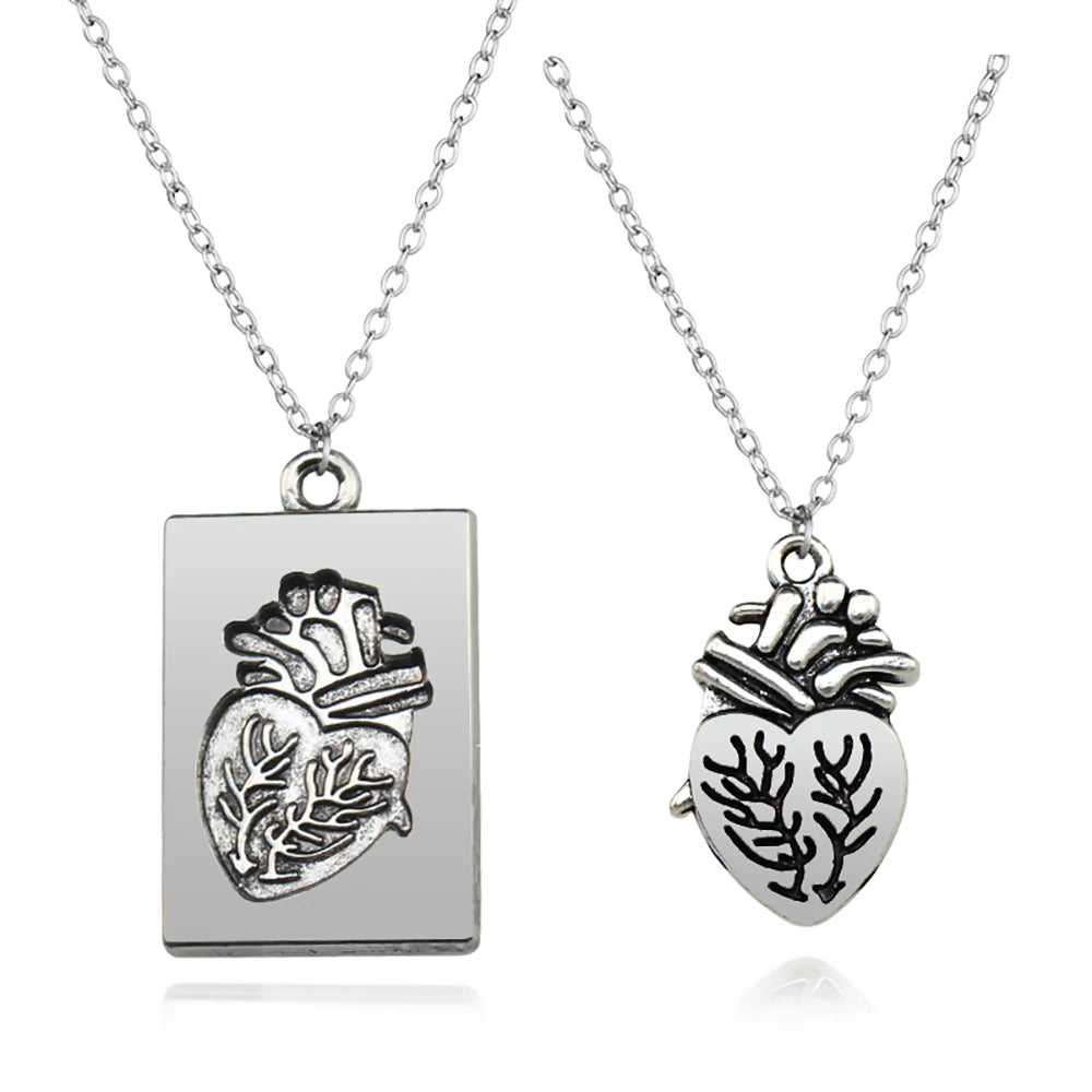 REBEL 2pcs/set Necklace Puzzle Jewelry Couple Collares Anatomical Heart Necklace Men Gift Stainless Steel Chain Alloy Pendant
