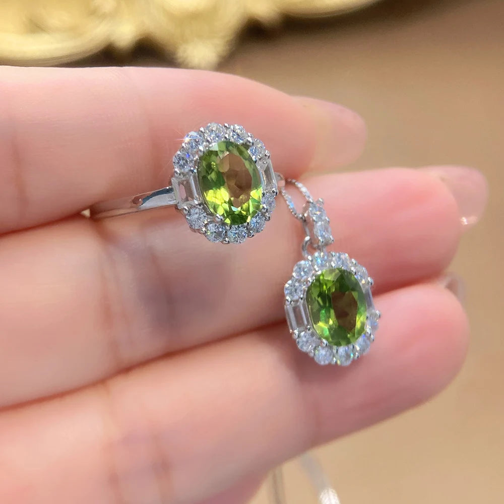 S&S Natural Peridot Jewellery – 925 Sterling Silver – Ring & Pendant Necklace – Collection