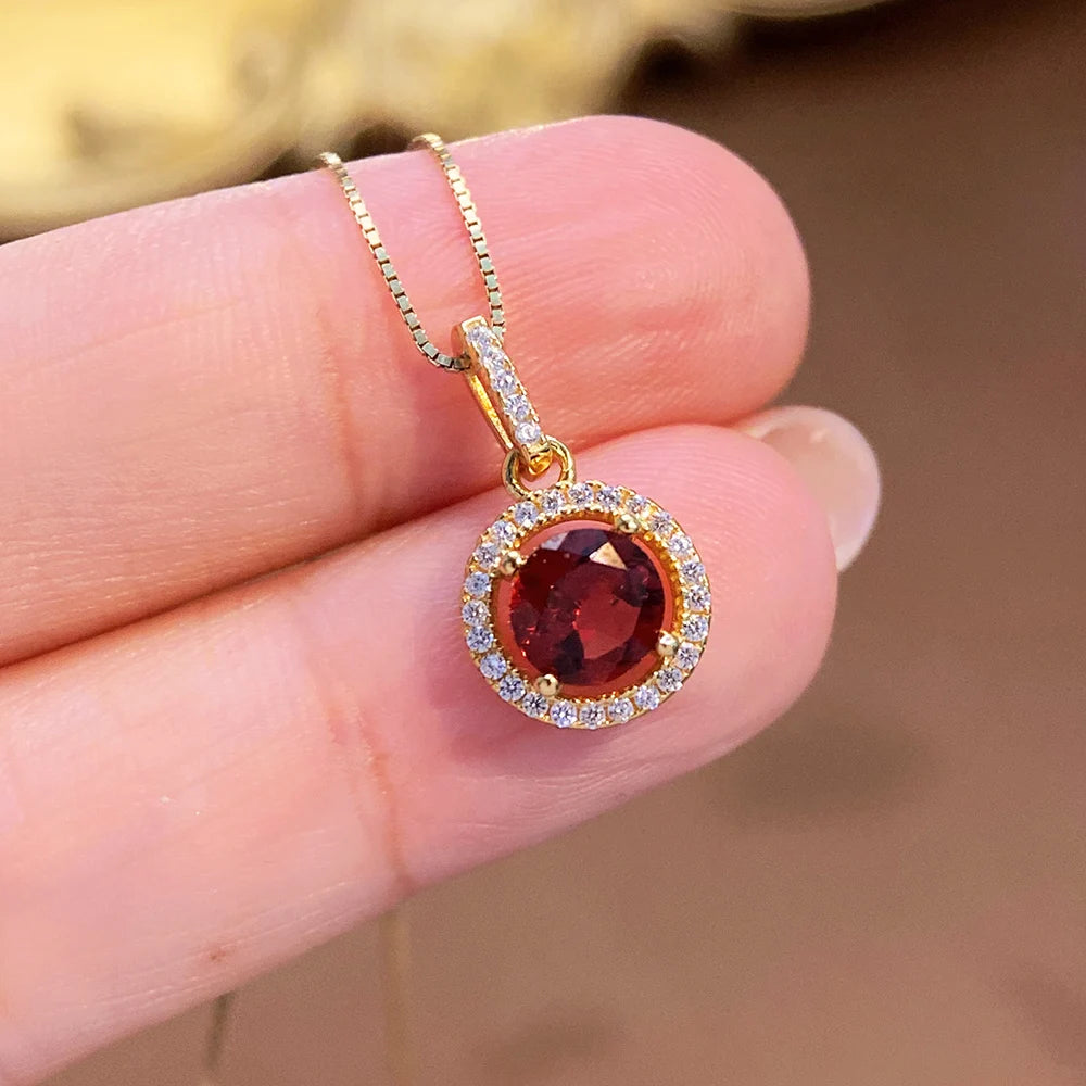 Rhodium Plated Sterling Silver Garnet Women's Trendy Gift Tiny CZ Round Pendant Necklace Wholesale