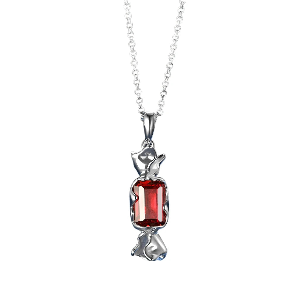 MUSHAN Jewelry Factory New Model S925 Silver Rectangular 6*9 Lab Grown Ruby 1.3ct Exquisite and Fashionable Bright Red Necklace