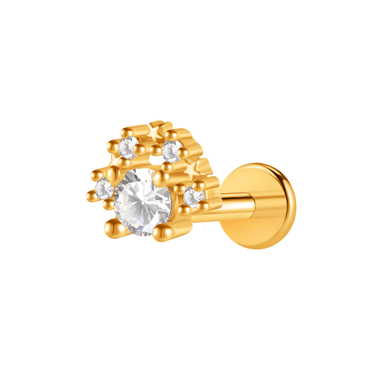S&S Stainless Steel Gold Flat Back Labret Stud | Zircon | 10 Designs