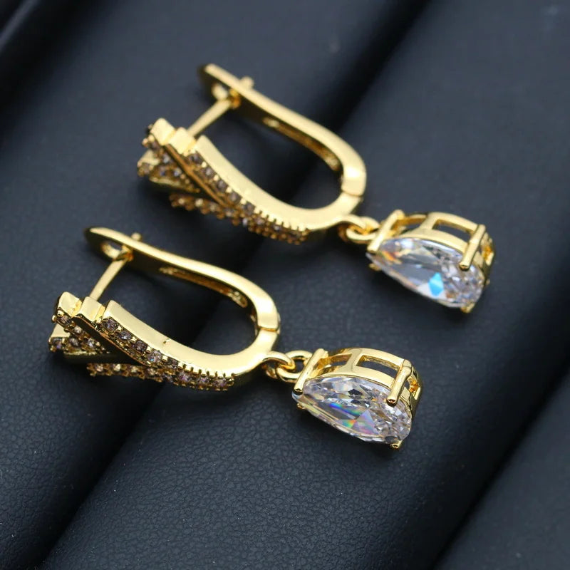 XOTICA Customizable 18K Gold Plated White Zirconia Long Water Drop Style Alloy Set for Women's Wedding Party Engagement Zircon Gift