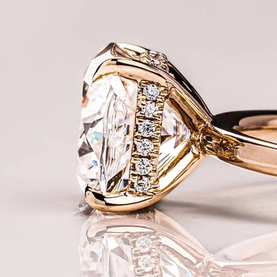 Natural Diamond 14k Solid Gold Solitaire Ring Cushion Cut Hidden Halo Prong Setting Cute Classic Engagement Wedding Party 1-3ct
