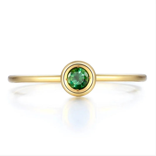 Gemfiori Messi Jewelry Classic Chic Emerald Stone Solitary 14k 18k Yellow Gold Ring for Women