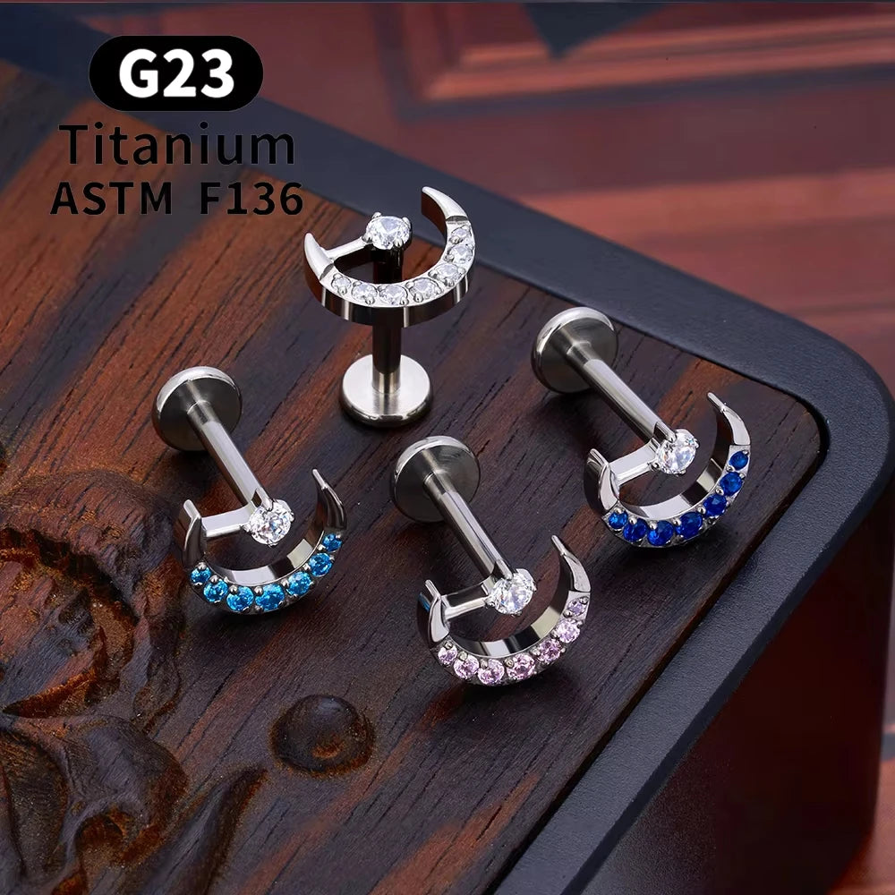 G23 Titanium Triangle Heart Fox Tragus Cartilage Helix Daith Piercing Stud Earrings for Women 16G CZ Ear Stud Pierc Body Jewelry