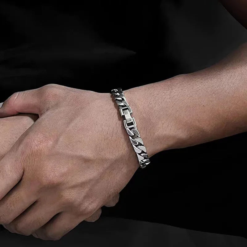 REBEL 925 Sterling Silver Cuban Bracelet Trendy High-Level Men's Jewelry Gift Simple Versatile 8mm Hiphop Cold Wind Fashion Parties