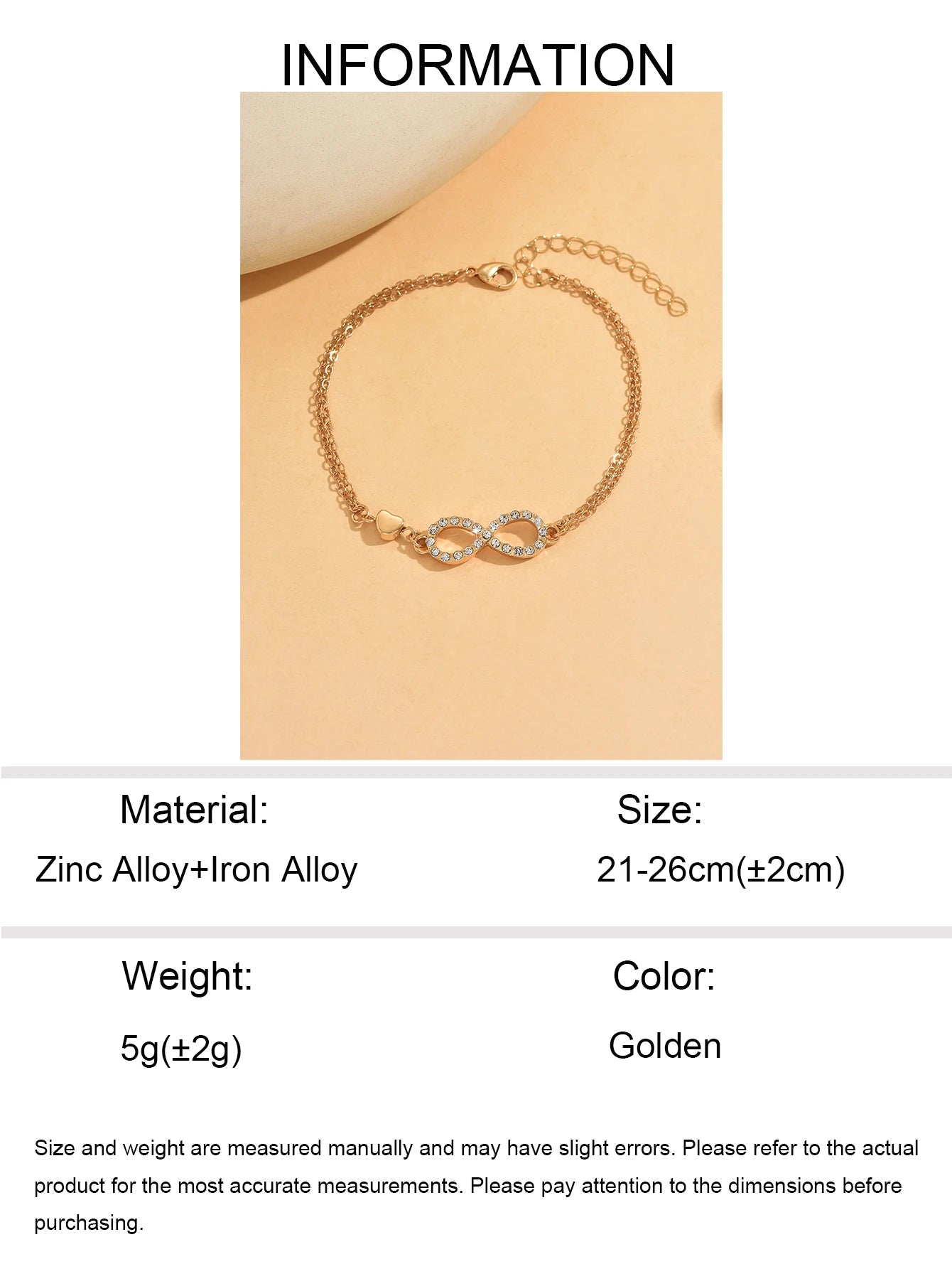 Wholesale Zircon Infinity Symbol Zinc Alloy Anklet Chain Anklet Gold Plated Jewelry for Women Summer Holiday