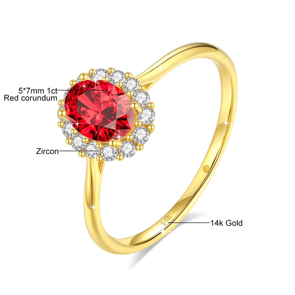 REDheart Fine Jewelry Corundum Sapphire Ruby Emerald Zircon Oval Gemstone Woman Engagement Wedding Halo Oro De 14 k Gold Hollow Rings