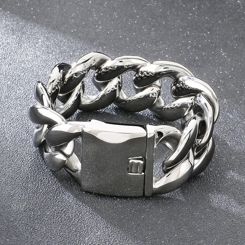 REBEL 25mm/30mm Fashion Bracelets Men Stainless Steel Cuban Link Bracelet Bangle